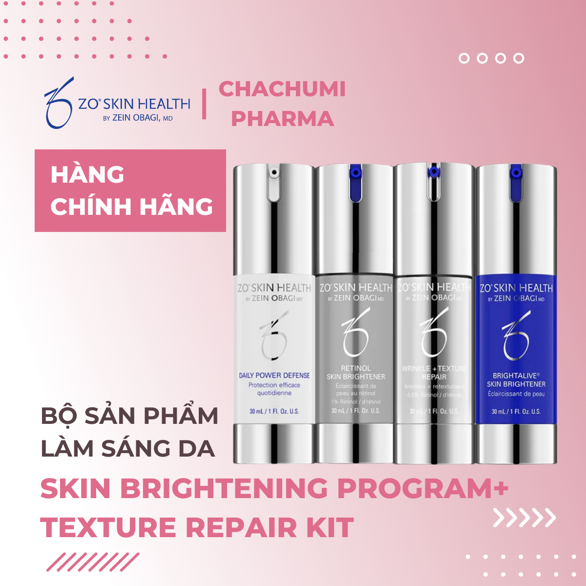 ZO SKIN HEATH SKIN BRIGHTENING PROGRAM+ TEXTURE REPAIR KIT - Bộ Sản Phẩm Làm Sáng Da