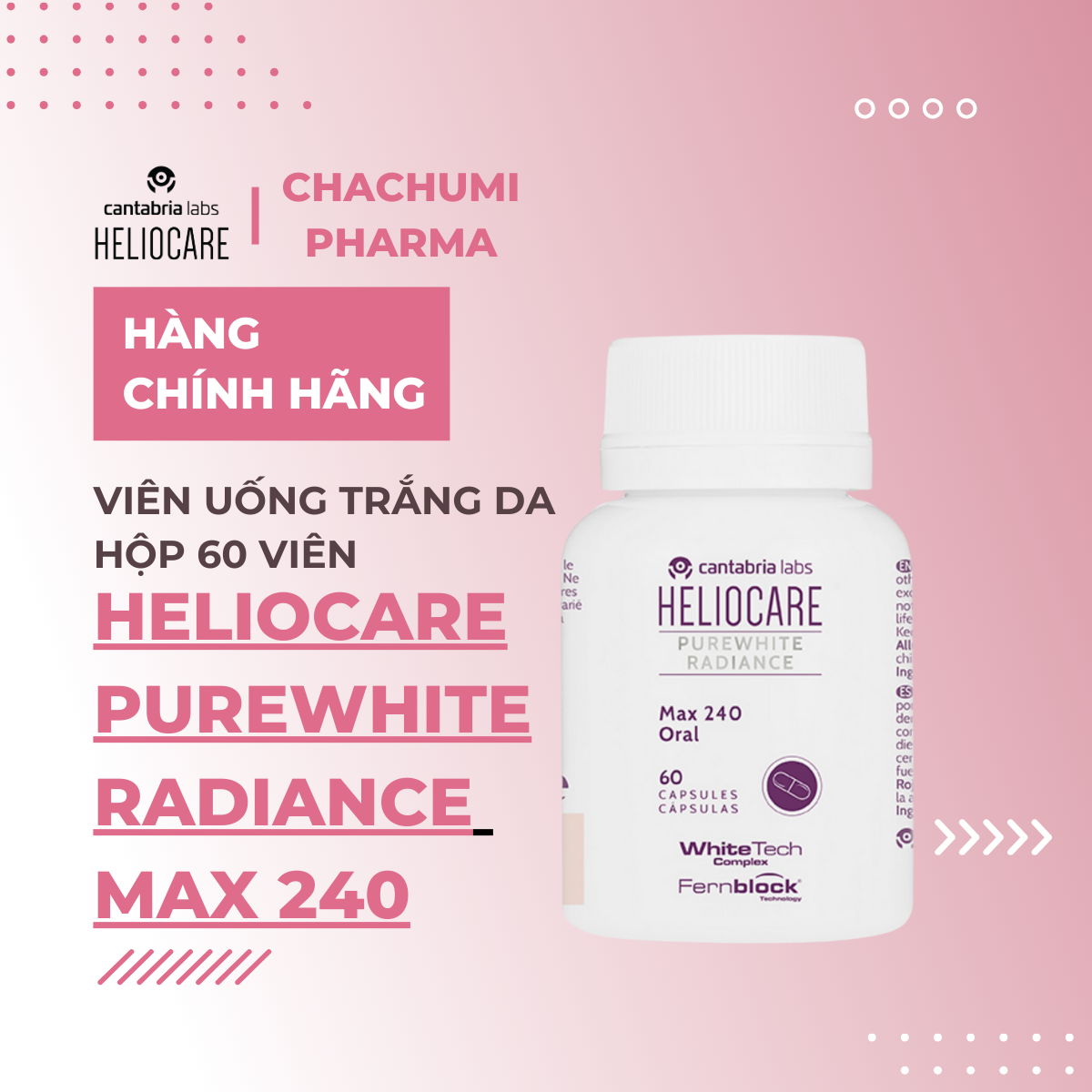Viên Uống Trắng Da Heliocare Purewhite Radiance Max 240 Giảm Sạm Nám Da - Hộp 60 Viên