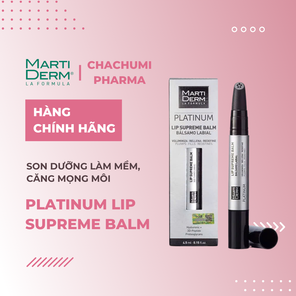 MartiDerm Platinum Lip Supreme Balm Dưỡng Môi Làm Mềm, Căng Mọng Môi 4.5ml