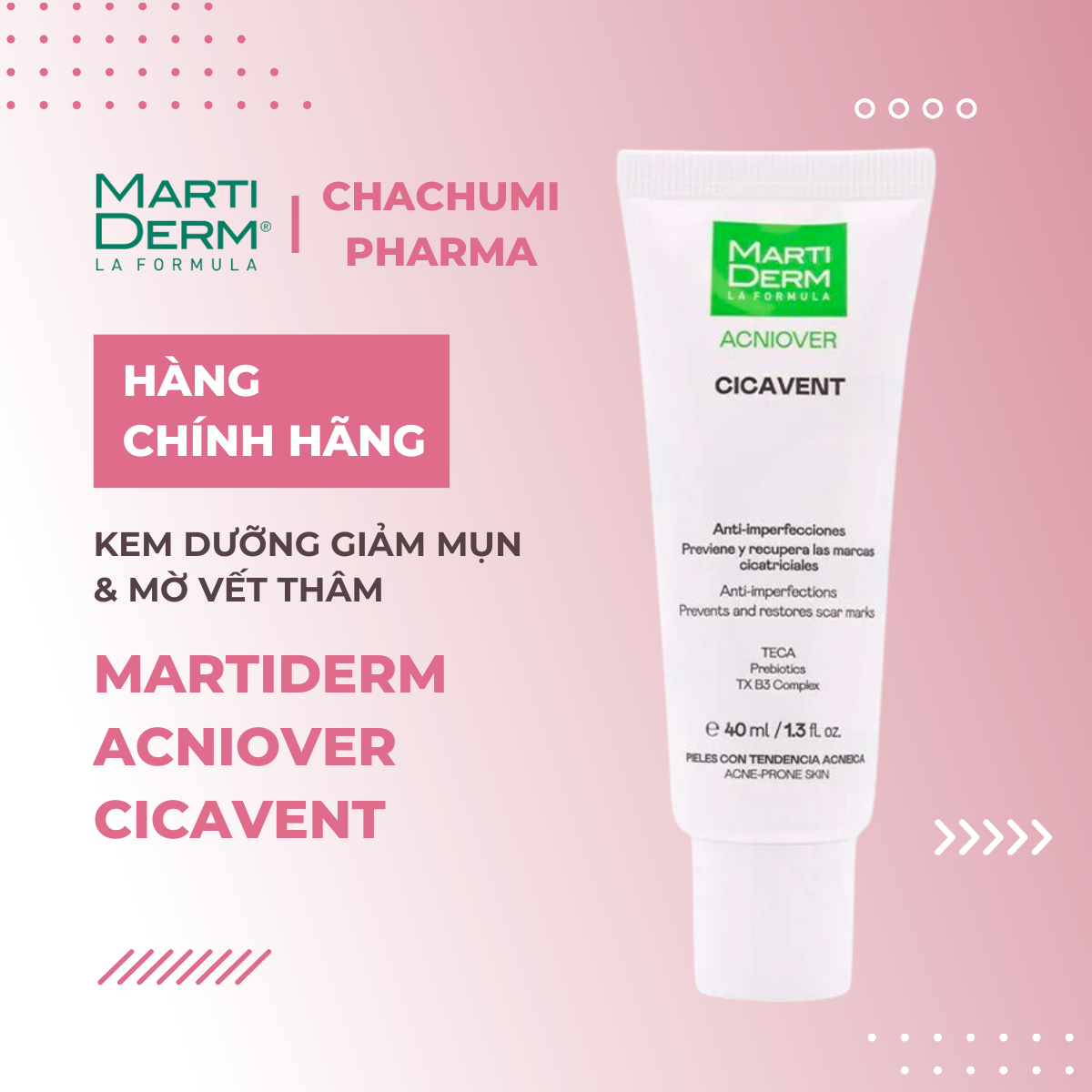 MartiDerm Acniover Cicavent 40ml - Kem dưỡng giảm mụn & thâm mụn