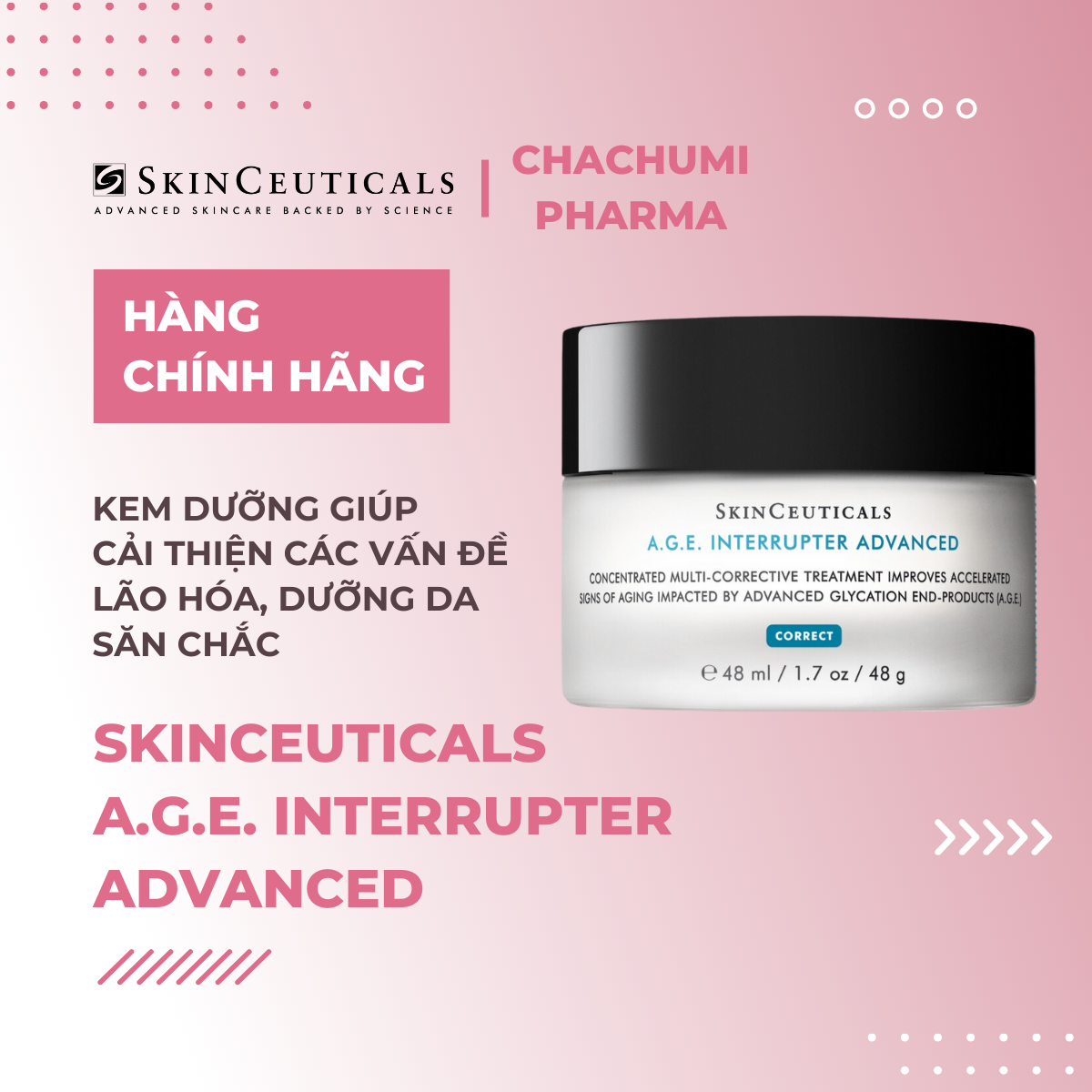 Skinceuticals A.G.E. Interrupter Advanced giúp cải thiện các vấn đề lão hóa, dưỡng da săn chắc 48ml