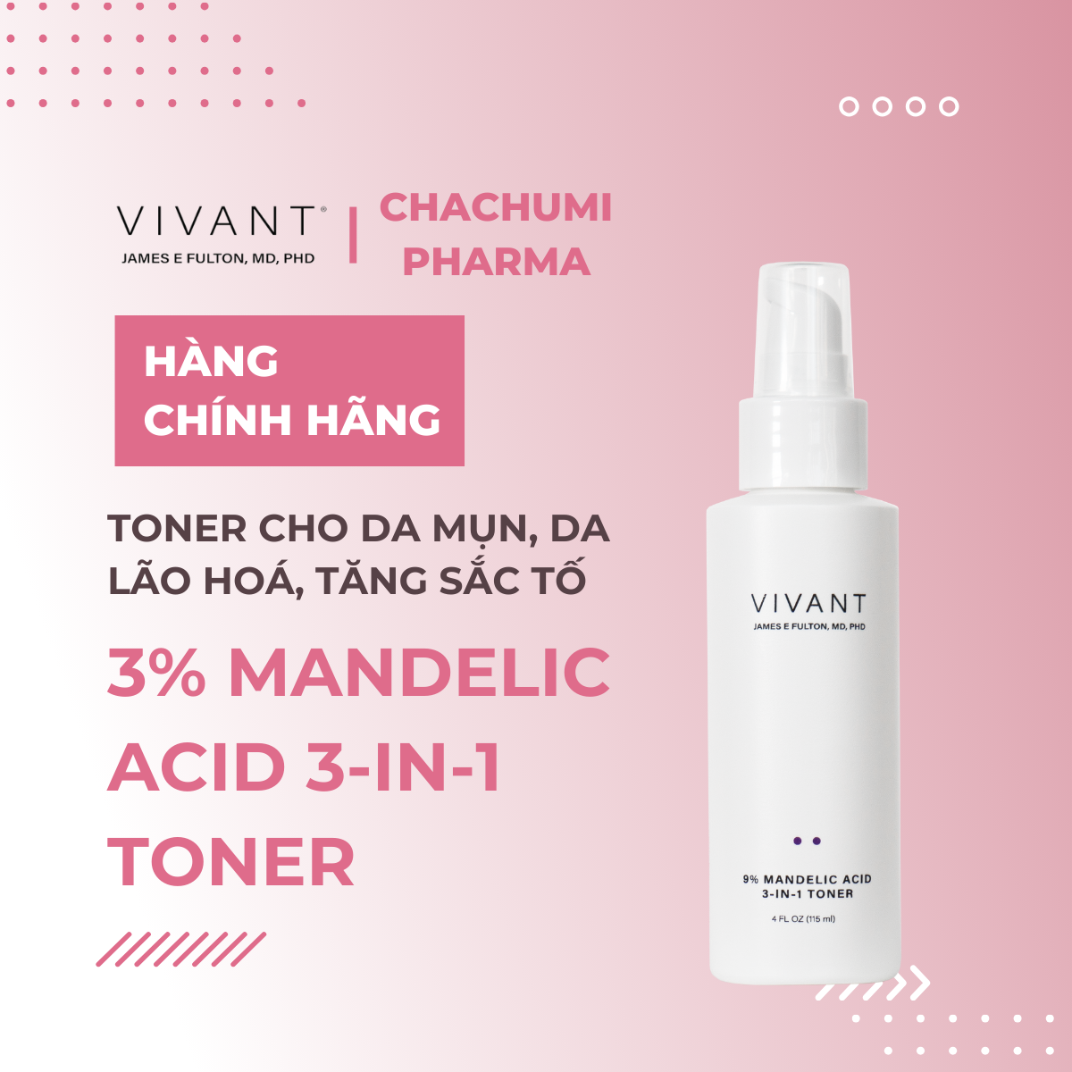 Mandelic Acid 3-In-1 Toner - Toner cho da mụn, da lão hoá, tăng sắc tố 3%