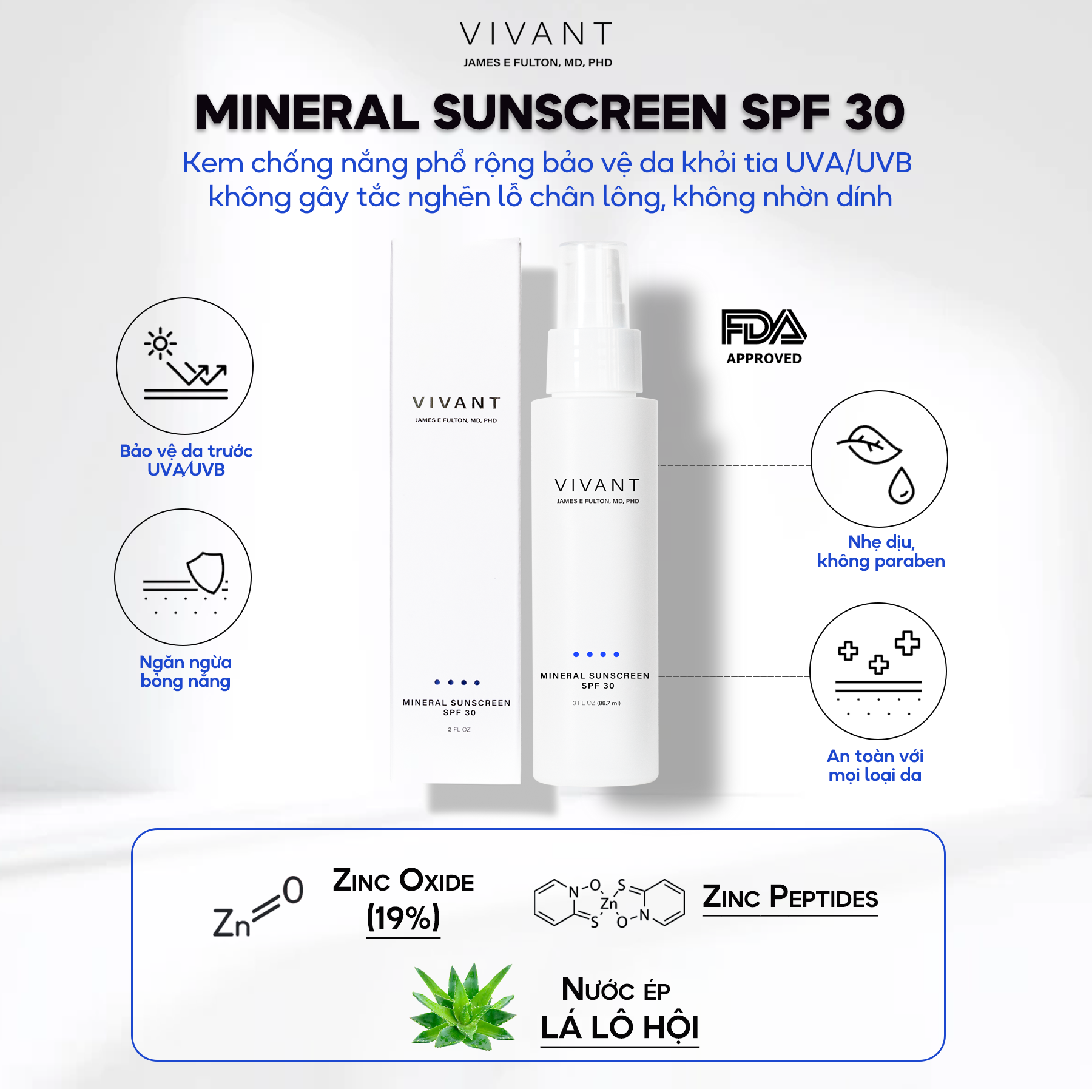 Vivant Mineral Sunscreen SPF 30 - Kem chống nắng phổ rộng