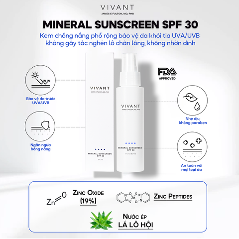Vivant Mineral Sunscreen SPF 30 - Kem chống nắng phổ rộng
