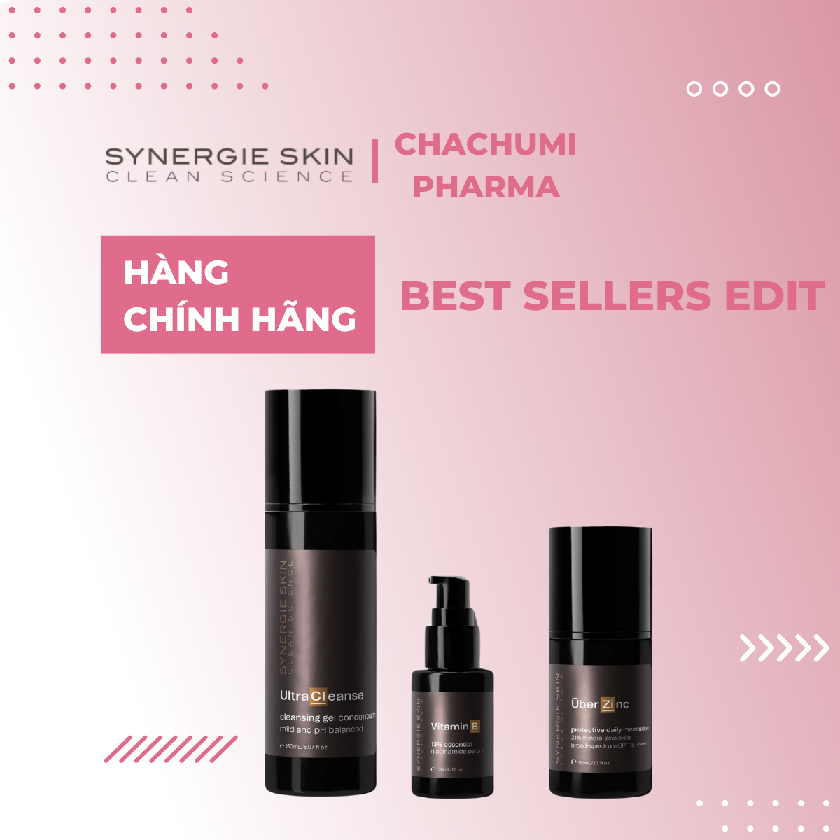 Synergie Skin Best Sellers Edit – Bộ 3 sản phẩm bán chạy: Sữa rửa mặt UltraCleanse + Serum Vitamin B + Kem dưỡng ÜberZinc