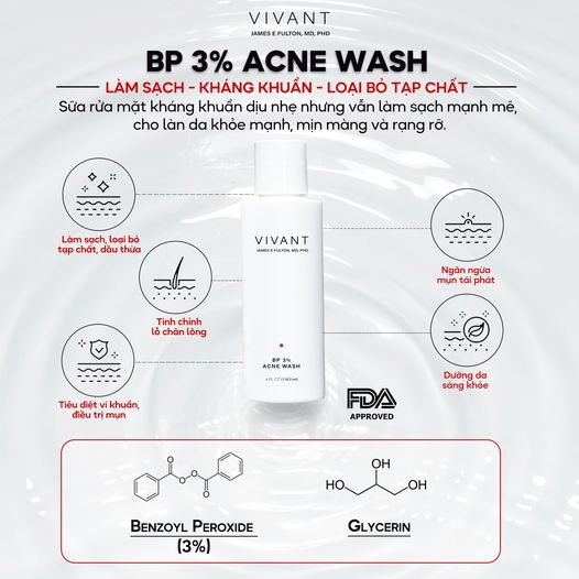 Vivant Skincare Bp 3% Acne Wash 118ml - Sữa rửa mặt kháng khuẩn
