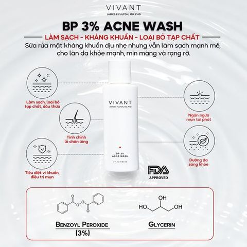 Vivant Skincare Bp 3% Acne Wash 118ml - Sữa rửa mặt kháng khuẩn