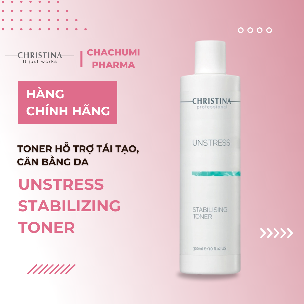 Toner Christina Unstress Stabilizing Toner 300ml Hỗ Trợ Tái