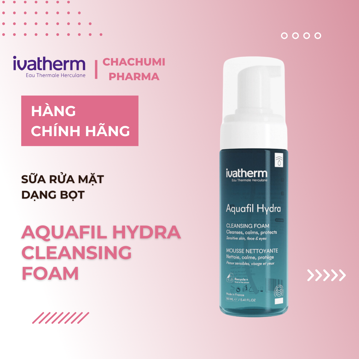 Sữa rửa mặt dạng bọt Ivatherm Aquafil Hydra Cleansing Foam dành cho da khô, nhạy cảm 160ml