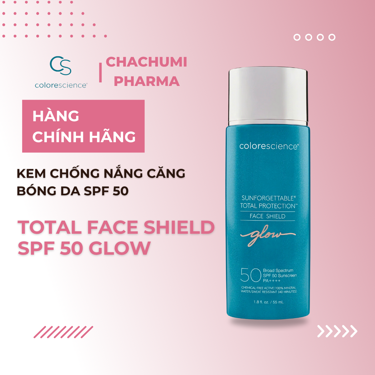Kem Chống Nắng Căng Bóng Da SPF 50 Colorescience Face Shield Glow 55ml