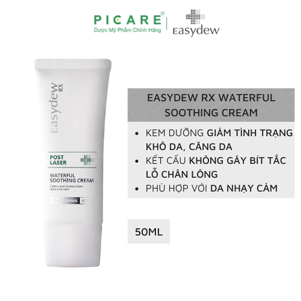 Easydew Rx Post Laser Waterful Soothing Cream 50ml - Kem Dưỡng Phục Hồi Da Sau Tổn Thương, Laser, Lăn Kim, Peel Da
