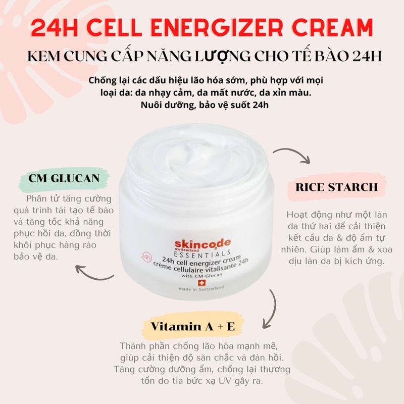Skincode 24h Cell Energizer Cream -  Kem tế bào cung cấp năng lượng & dưỡng ẩm da 24h