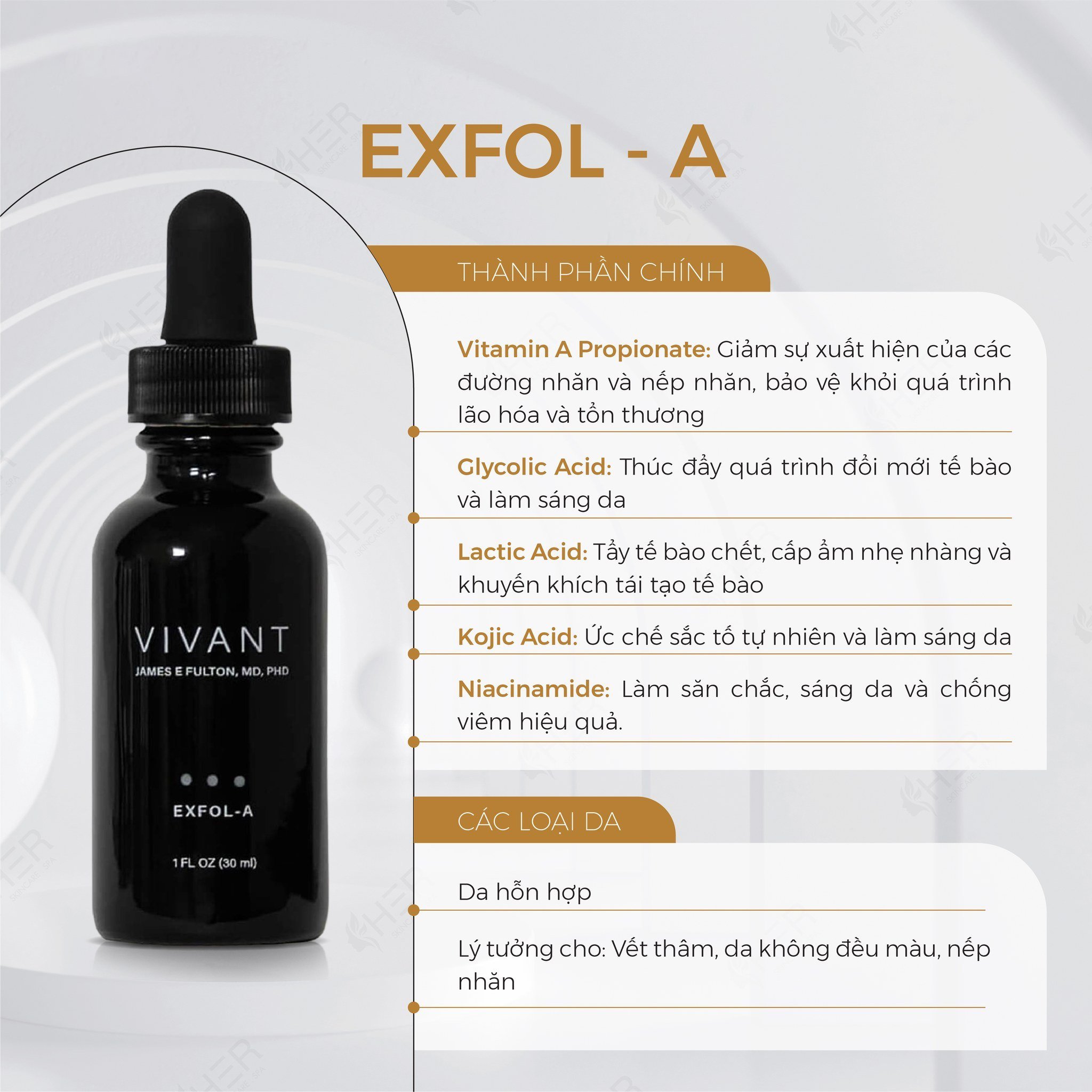 Vivant Skincare Exfol-A 29.6ml - Serum giảm nếp nhăn, sẹo mụn và tăng sắc tố