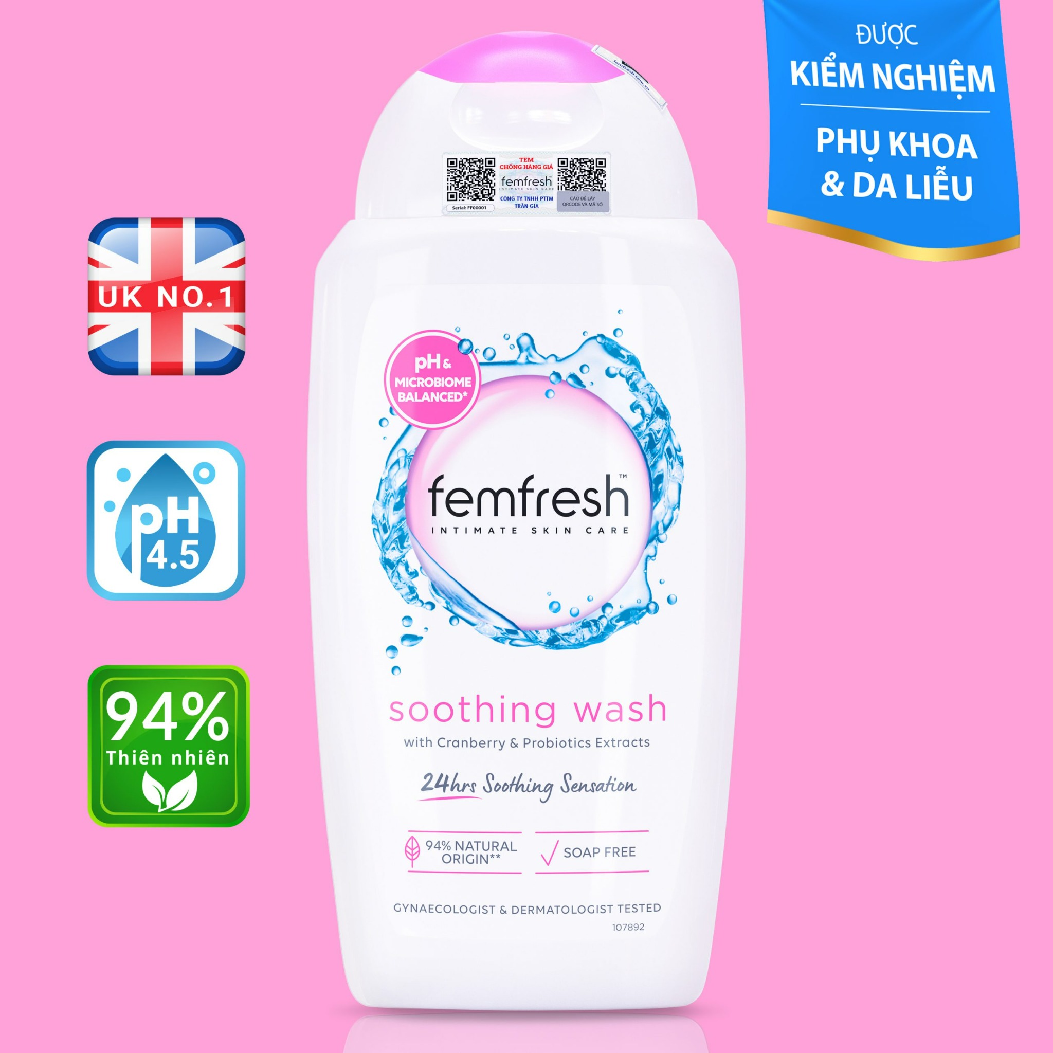 Femfresh Soothing Wash 250ml (nắp hồng) - Dung dịch vệ sinh