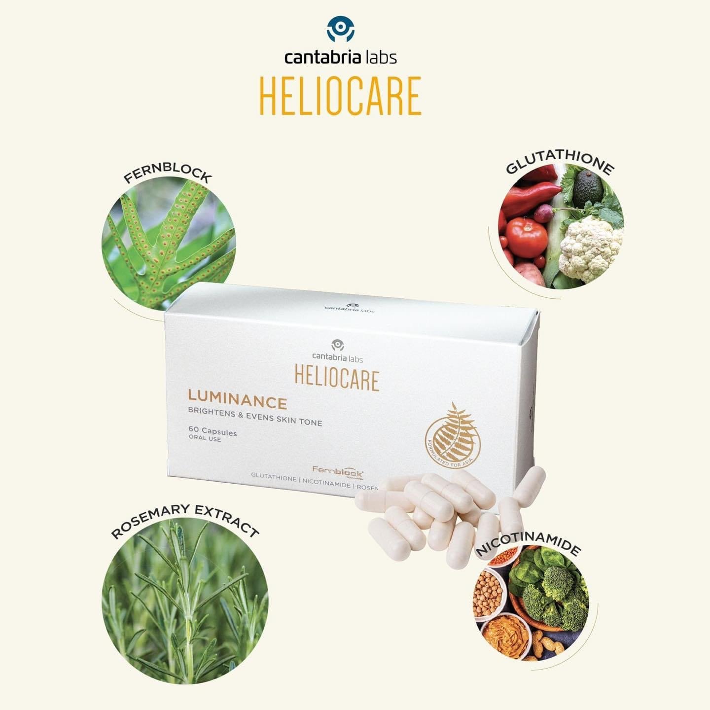 Viên Uống Sáng Da, Hỗ Trợ Mờ Nám, Giảm sắc Tố Heliocare Luminance Brightening & Even Skin Tone 60 Viên
