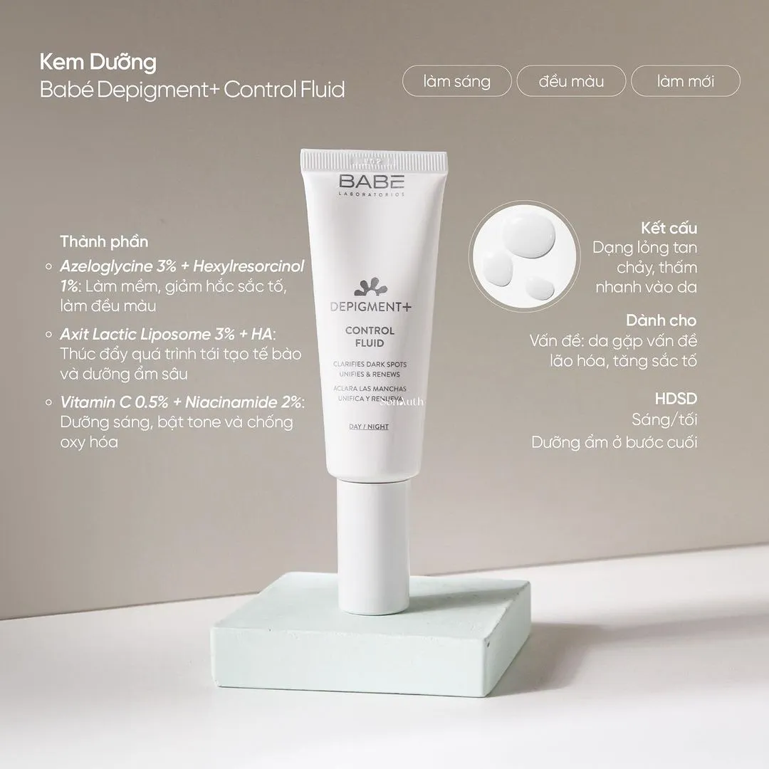 Kem Dưỡng BABE Depigment+ Control Fluid Hỗ Trợ Sáng Da Và Mờ Thâm Nám 40ml
