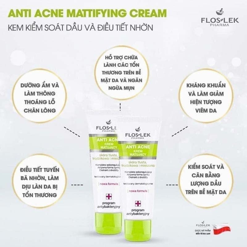 Floslek Anti Acne Mattifying Cream - Kem kiểm soát dầu