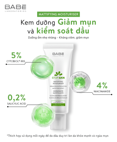 Kem Dưỡng BABE Stop AKN Mattifying & Repairing Moisturiser Cho Da Dầu Mụn 50ml