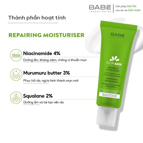 Kem Dưỡng BABE Stop AKN Mattifying & Repairing Moisturiser Cho Da Dầu Mụn 50ml