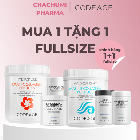 [MUA 1 TẶNG 1] Codeage Collagen - Glutathion - Vitamin C - Hair - Polyphenols - Magnesium