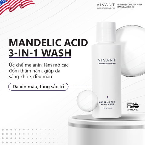 Vivant Mandelic Acid 3-in-1 Wash 118ml - Gel rửa mặt dịu nhẹ