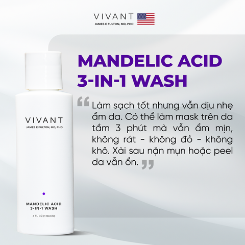 Vivant Mandelic Acid 3-in-1 Wash 118ml - Gel rửa mặt dịu nhẹ