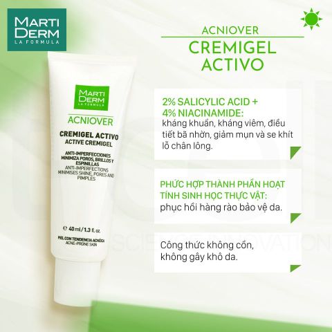 MartiDerm Acniover Active Cremigel - Kem Dưỡng Giảm Nhờn, Mụn & Se Lỗ Chân Lông (40ml)