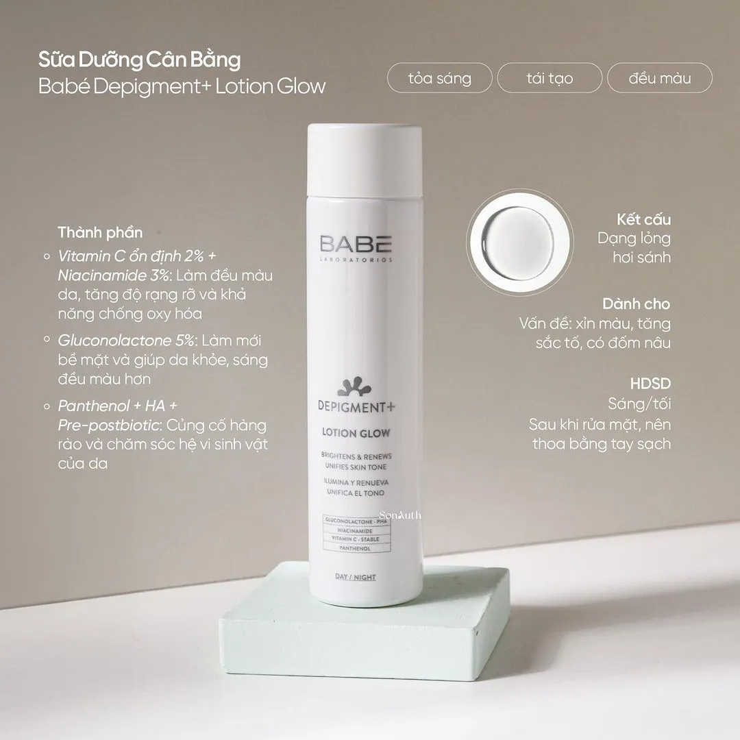 Lotion BABE Depigment Lotion Glow Hỗ Trợ Làm Sáng Da, Giảm Thâm Và Đốm Nâu 150ml
