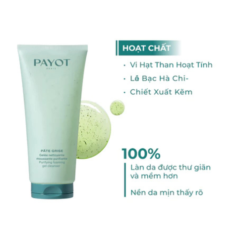 Gel rửa mặt tạo bọt PAYOT Pâte Grise Purifying Foaming Gel Cleanser làm sạch kiểm soát dầu 200ml