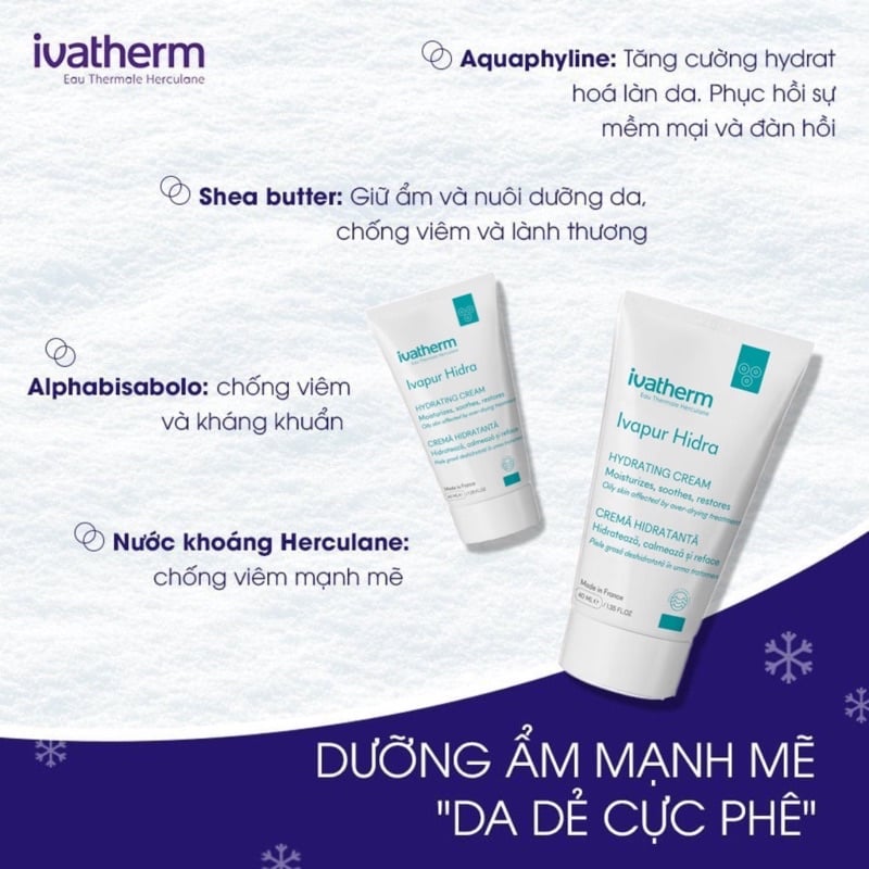 Kem dưỡng ẩm Ivatherm Ivapur Hidra Hydrating cho da dầu nhạy cảm, da mụn 40ml