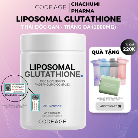 [2 GLU1000, mtd TẶNG 1 GLU1000] Viên Uống Glutathione 1000mg Codeage Trắng Da, Giảm Nám Tàn Nhang
