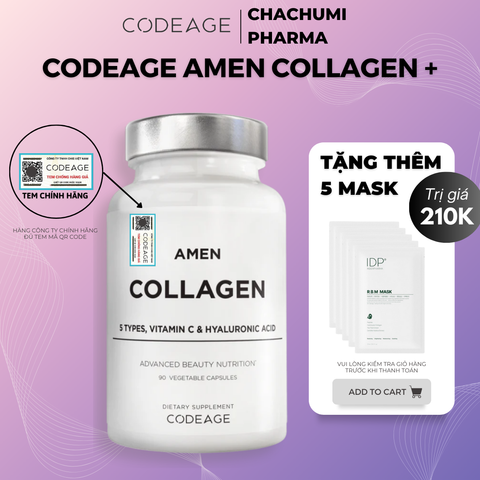 Codeage Amen Collagen+ - Viên Uống Làm Đẹp Bổ Sung Collagen, Vitamin C, HA 90 viên