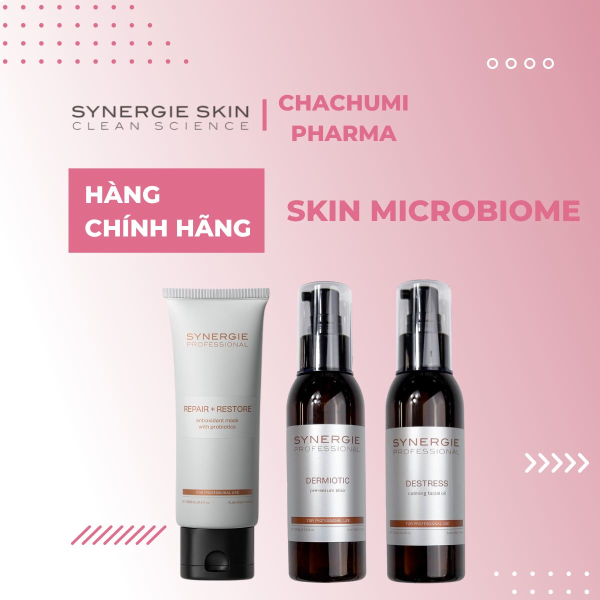 Synergie Skin Skin Microbiome Set – Dermiotic + Repair & Restore + De-Stress (Bộ cân bằng hệ vi sinh & phục hồi da nhạy cảm)