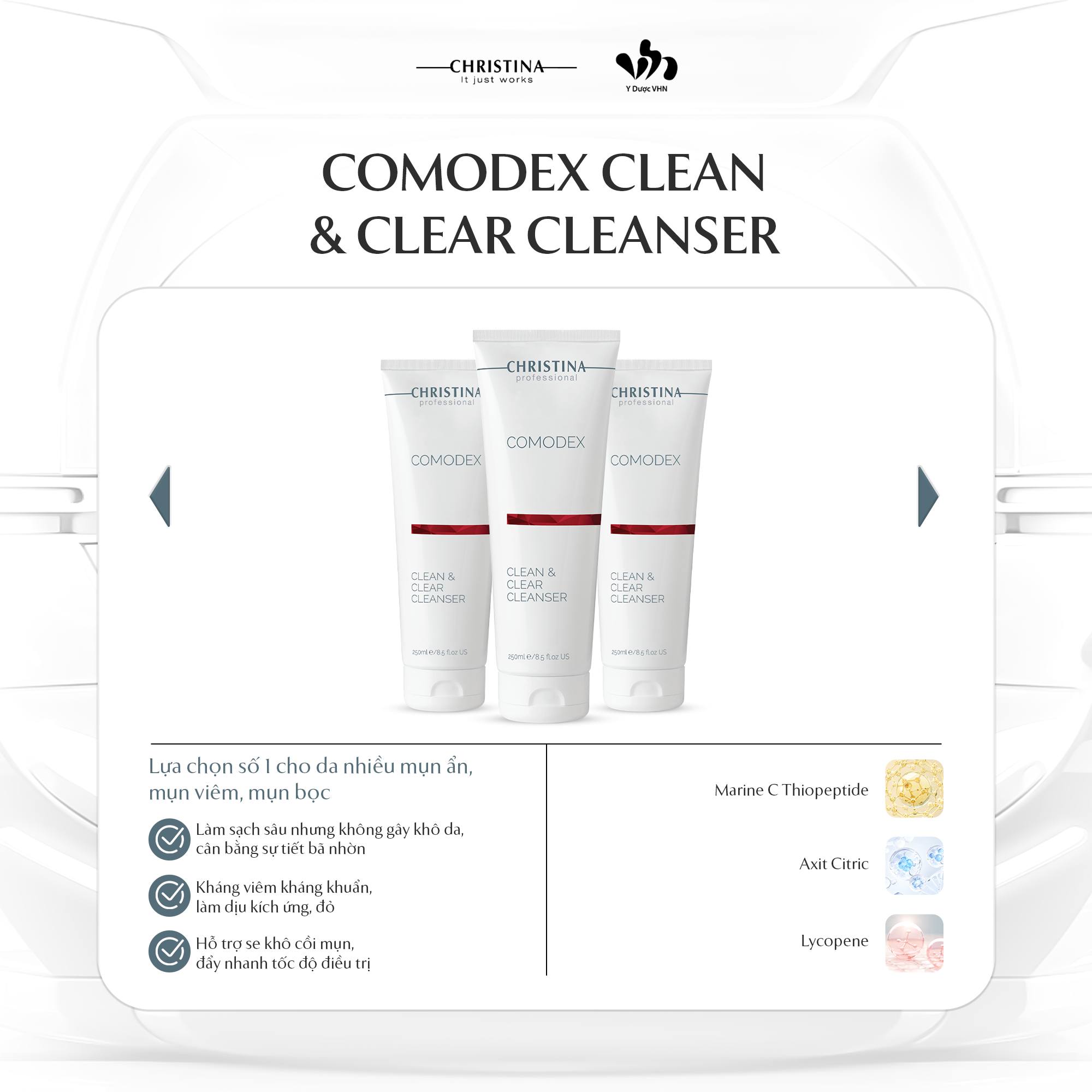 Christina Comodex Clean & Clear Cleanser - Sữa Rửa Mặt Làm Sạch Sâu Cho Da Dầu Mụn 250ml
