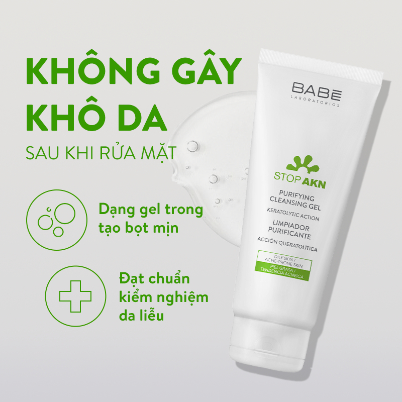 Sữa Rửa Mặt BABE Stop AKN Purifying Cleansing Gel Cho Da Dầu Mụn