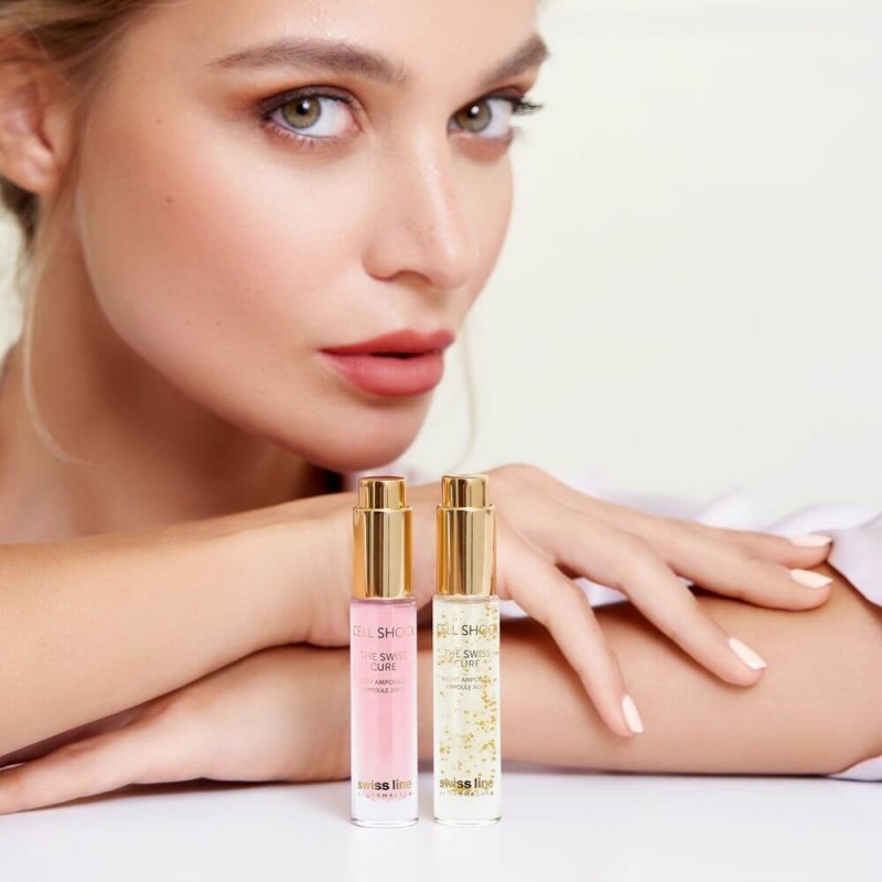 Swissline Cell Shock The Swiss Cure Day & Night Ampoules - Ampoules hiệu chỉnh "Nhịp sinh học" cấp tế bào, đổi mới hoàn hảo toàn diện làn da