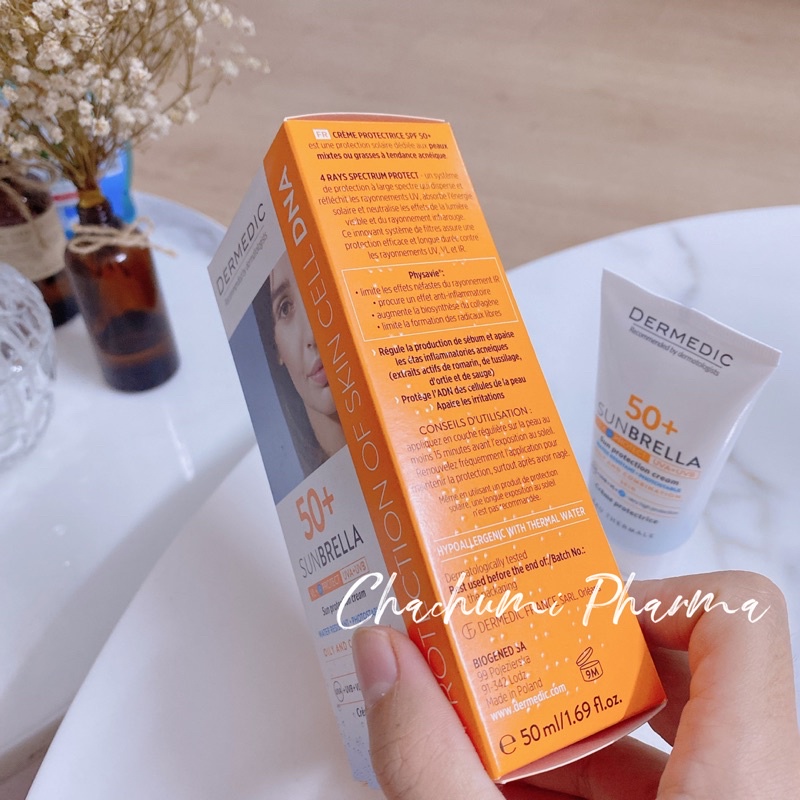 Dermedic Sunbrella SPF 50+ Sun Protection Cream Oily And Combination Skin - Kem Chống Nắng Cho Da Dầu, Da Hỗn Hợp 50ml