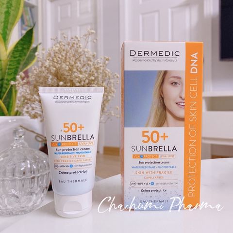 Dermedic SUNBRELLA Sun Protection Cream Skin With Fragile Capillaries SPF 50+ - Kem Chống Nắng Cho Da Mẩn Đỏ, Giãn Mao Mạch 50ml