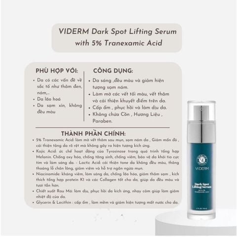 Viderm Dark Spot Lifting Serum – Tinh chất làm mờ thâm nám, dưỡng da đều màu 50ml