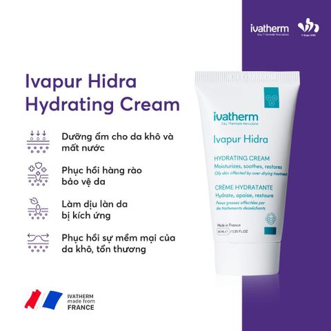 Kem dưỡng ẩm Ivatherm Ivapur Hidra Hydrating cho da dầu nhạy cảm, da mụn 40ml