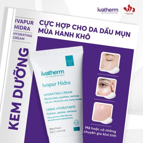 Kem dưỡng ẩm Ivatherm Ivapur Hidra Hydrating cho da dầu nhạy cảm, da mụn 40ml