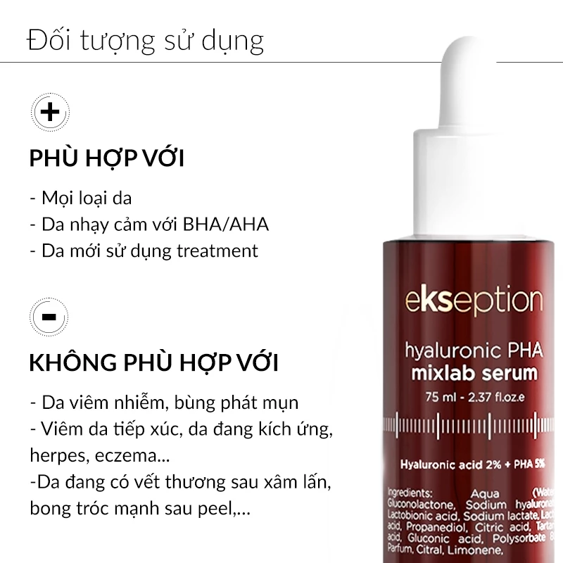 Tinh chất Ekseption Hyaluronic PHA Mixlab Serum giảm nếp nhăn và cải thiện độ đàn hồi cho da 75ml
