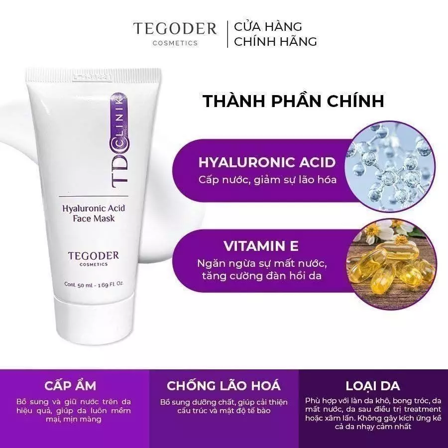 Mặt nạ HA cấp ẩm và phục hồi da Tegoder Hyaluronic Acid face mask 50ml