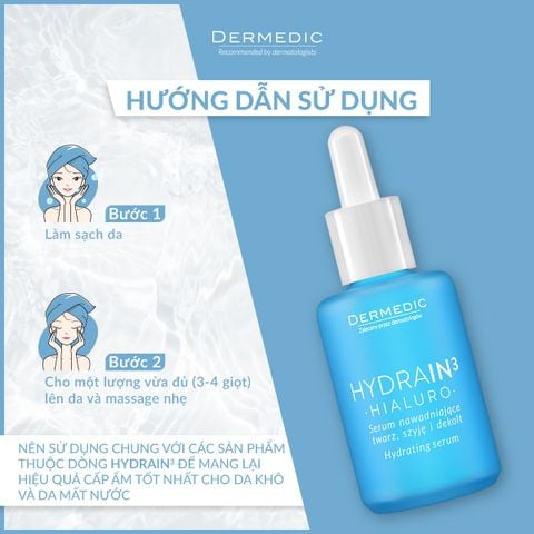 Dermedic Hydrain3 Hialuro Hydrating Serum For Face Neck And Decolltage - Serum Cấp Ẩm Chuyên Sâu Dành Cho Làn Da  Mất Nước 30ml