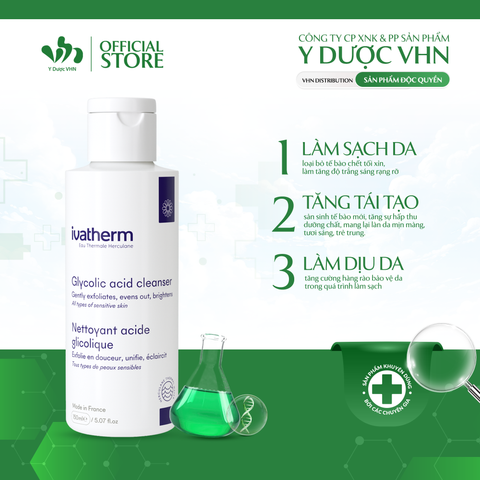 Sữa rửa mặt Ivatherm Glycolic Acid Cleanser làm sạch tế bào chết, làm sáng da