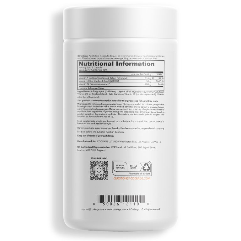 Codeage ADK Vitamins - Viên Uống Hỗ Trợ Xương Khớp, Tim Mạch, Thị Lực, Tăng Cường Sức Khỏe 180v