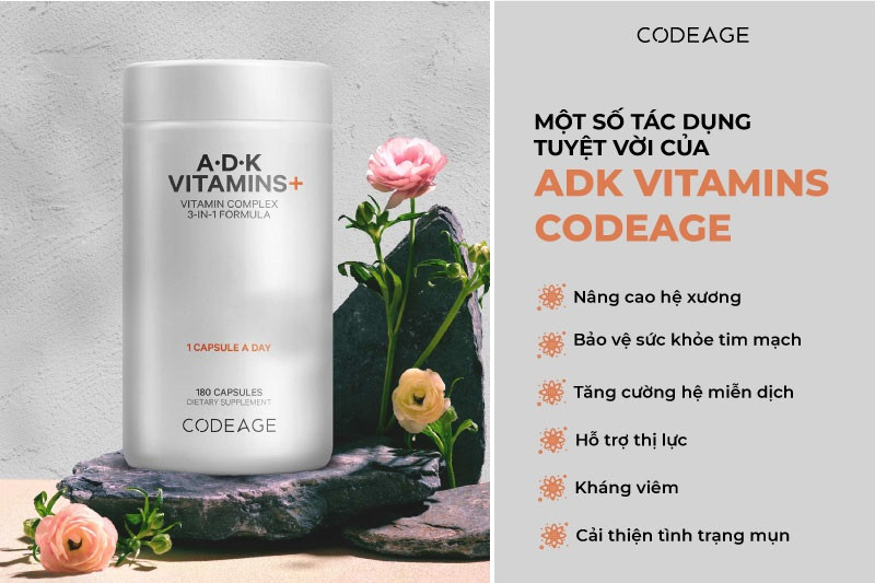 Codeage ADK Vitamins - Viên Uống Hỗ Trợ Xương Khớp, Tim Mạch, Thị Lực, Tăng Cường Sức Khỏe 180v