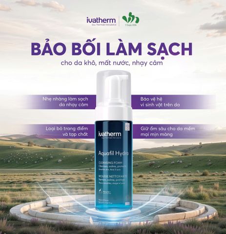 Sữa rửa mặt dạng bọt Ivatherm Aquafil Hydra Cleansing Foam dành cho da khô, nhạy cảm 160ml