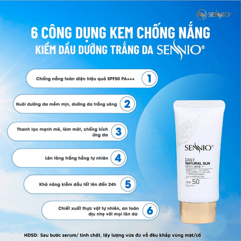  Bộ đôi bảo vệ da phục hồi tái tạo da chống nắng dưỡng trắng da phù hợp cho da dầu mụn Sennio SNO 670-24 