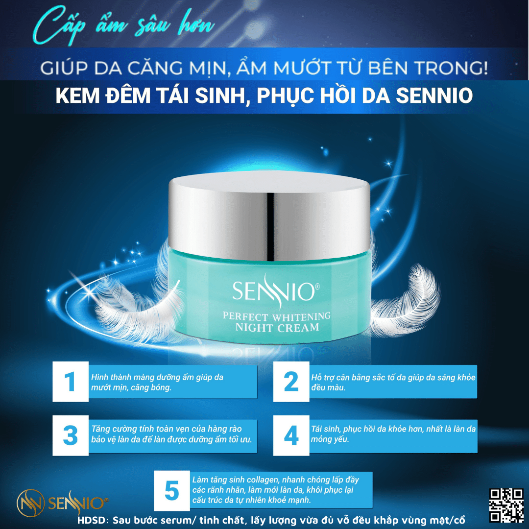  Bộ đôi sản phẩm cấp ẩm căng bóng phục hồi tái tạo dưỡng trắng da ban đêm Sennio SNO 670-21 